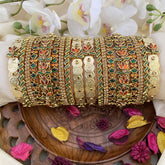 Vriksham Silk Thread Kundan Bridal Bangle Set-Coin-Orange & Green-G16221